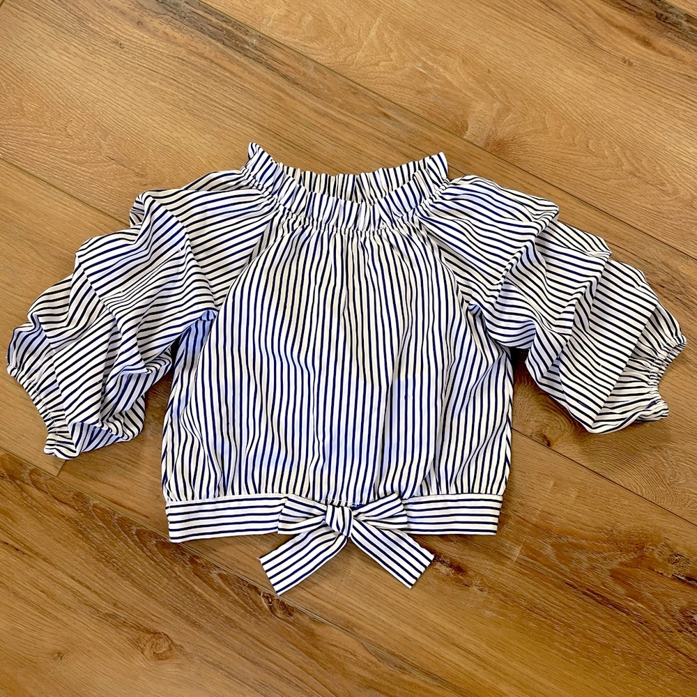 Habitual Girl Joyce Gathered Sleeve Striped Top Girls Size 5/6
